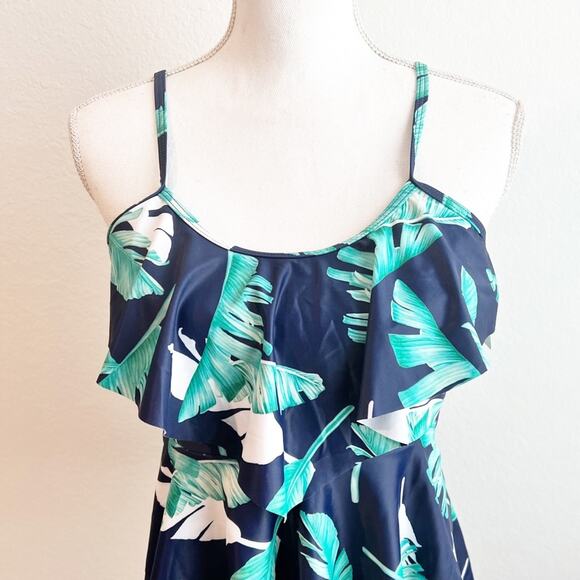 HOLIPICK GREEN BLUE LEAF PRINT WOMEN SWIMMING TANKINI SIZE LARGE BRAND NEW - Picture 2 of 5